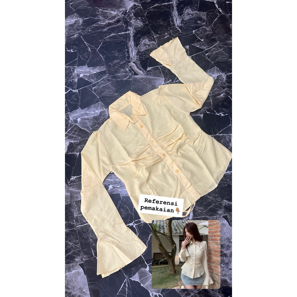 atasan kemeja blouse korean style lengan flare tangan terompet wanita prelove bekas second seken kun