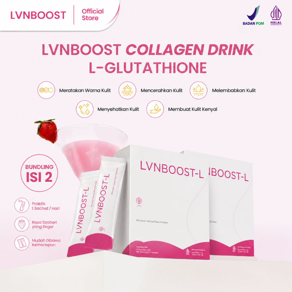 (BUNDLING ISI 2) LVN BOOST COLLAGEN DRINK STRAWBERRY | MINUMAN KOLAGEN | LVN BOOST COLLAGEN PREMIUM