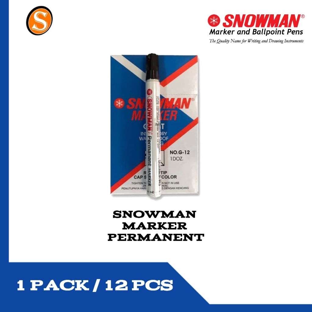 (1 PACK) SPIDOL PERMANENT / SPIDOL TIDAK BISA DIHAPUS / SNOWMAN SPIDOL PERMANEN / SNOWMAN G-12