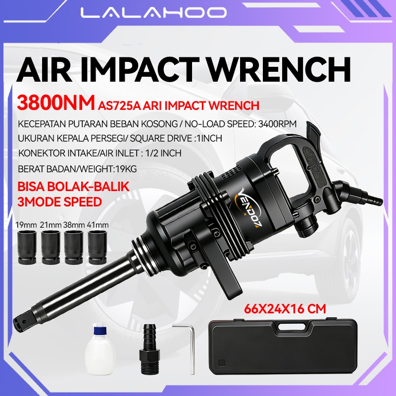 (FREE 4 SOK + GRATIS)Lalahoo Bor Angin Kompresor Air Impact Wrench 1 inch HEAVY DUTY 3800N.m Alat Bu