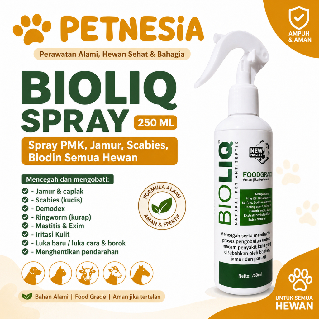 BIOLIQ SPRAY 250 ML - Spray PMK Jamur Scabies Biodin Semua Hewan