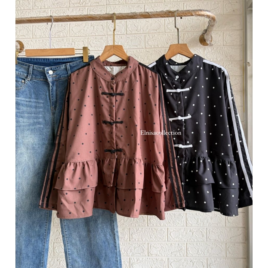 blouse cheongsam polkadot || atasan kerah polkadot || atasan wanita