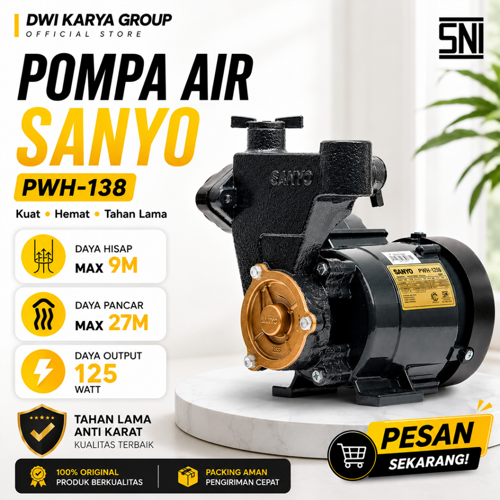 Sanyo Pompa Air P-WH 138 C-S Sumur Dangkal Non Otomatis / Pompa Air Listrik Sanyo 125 Watt
