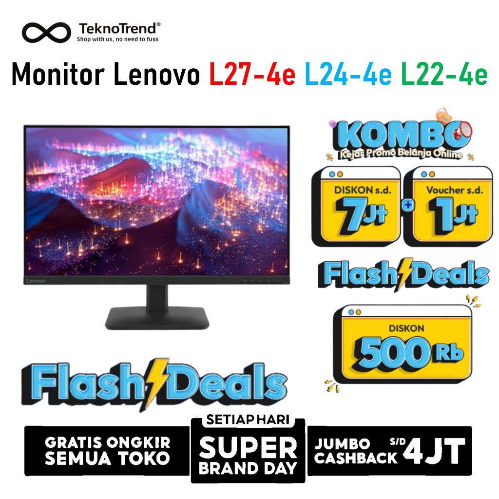 Monitor Lenovo L27-4e L24-4e L22-4e L24-4C - monitor pc desktop garansi resmi