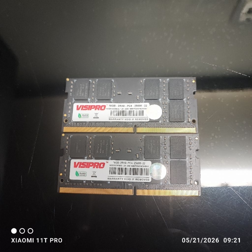 ram sodimm visipro ddr4 16gb pc4 25600 / 3200mhz ori bekas garansi resmi lifetime