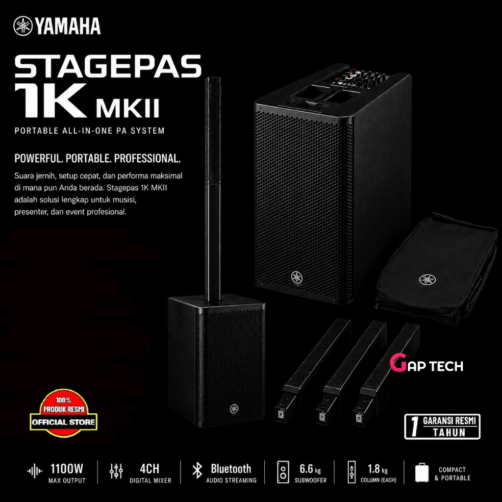 Yamaha Stagepas 1K MKII MK2 1KMKII 1KMK2 Sistem PA Portabel Powered Subwoofer w/ Speaker Line Array 
