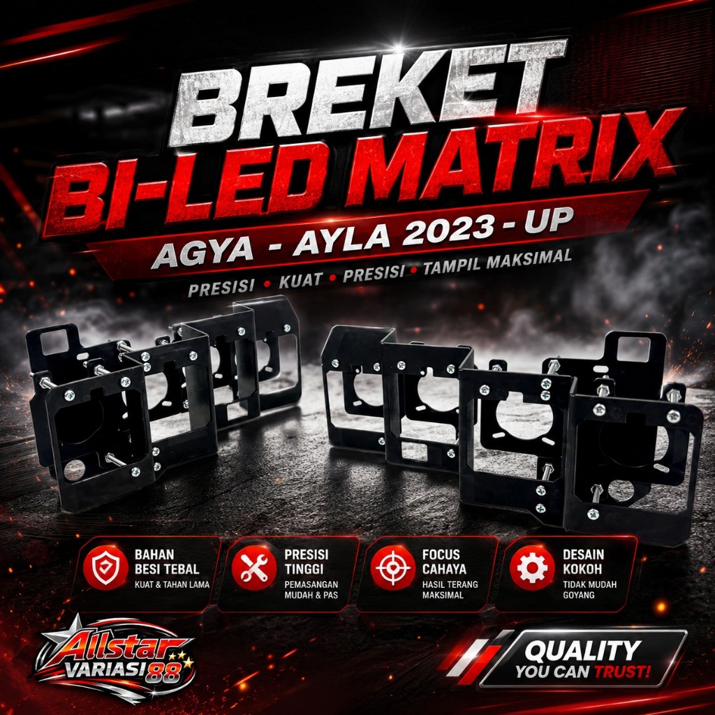 Breket BI-LED Matrix Agya Ayla 2023 Up Dudukan Projector Lampu Mobil Presisi Full Besi Tebal 2mm