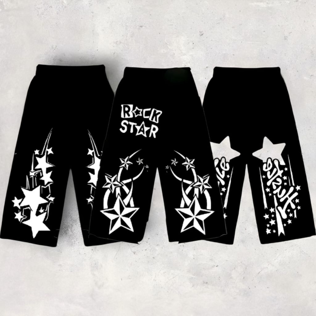 Celana Joger Pria Wanita Desain Motif Rock Star Bintang Y2K Streetwear
