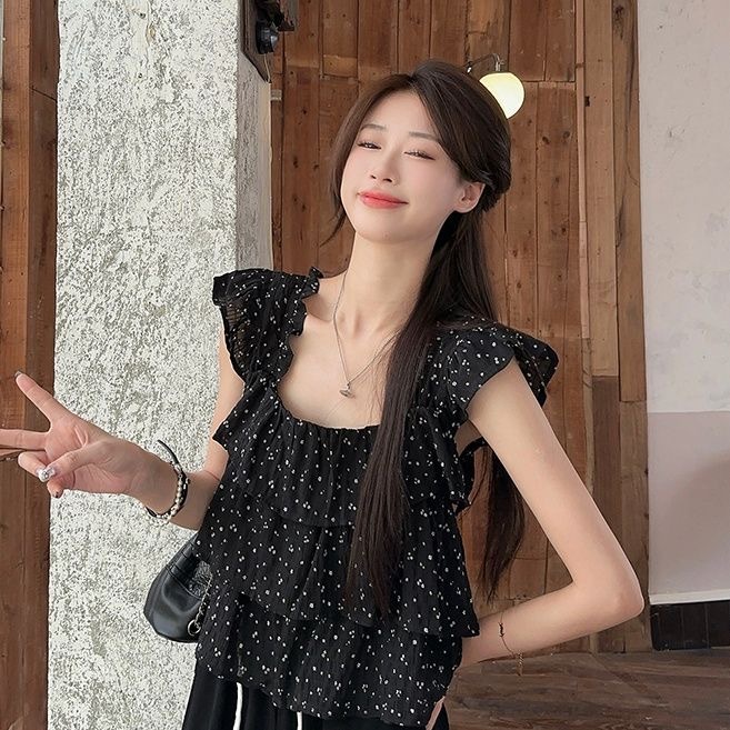Atasan rompi wanita motif bunga gaya Korea