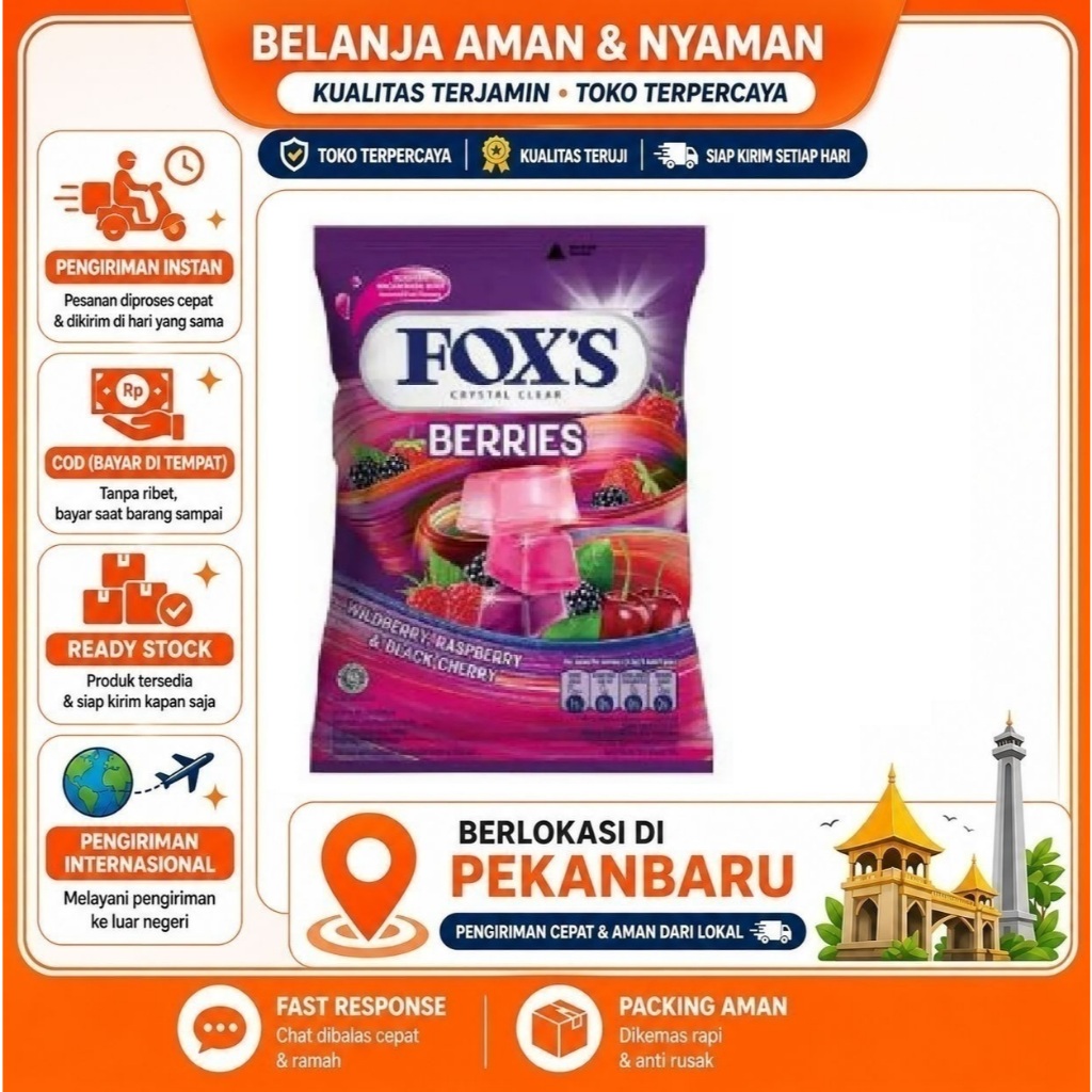 [SDW] pekanbaru/90 Gram Fox Berries Candy Wildberry Raspberry Black Cherry Flavor Permen Kristal