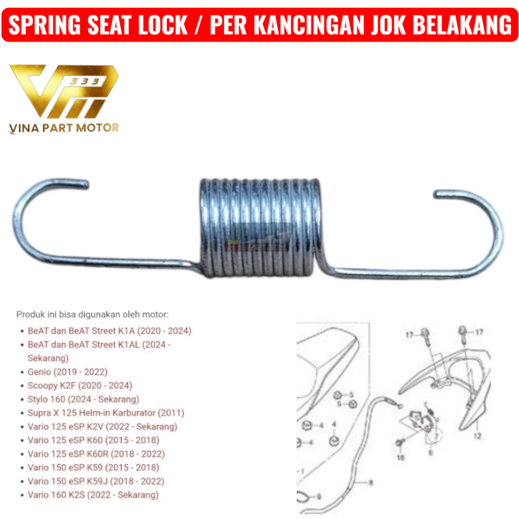Spring Seat Lock per kancingan jok belakang beat new 2020 genio scoopy new 2021 sty;o 160 vario 125 