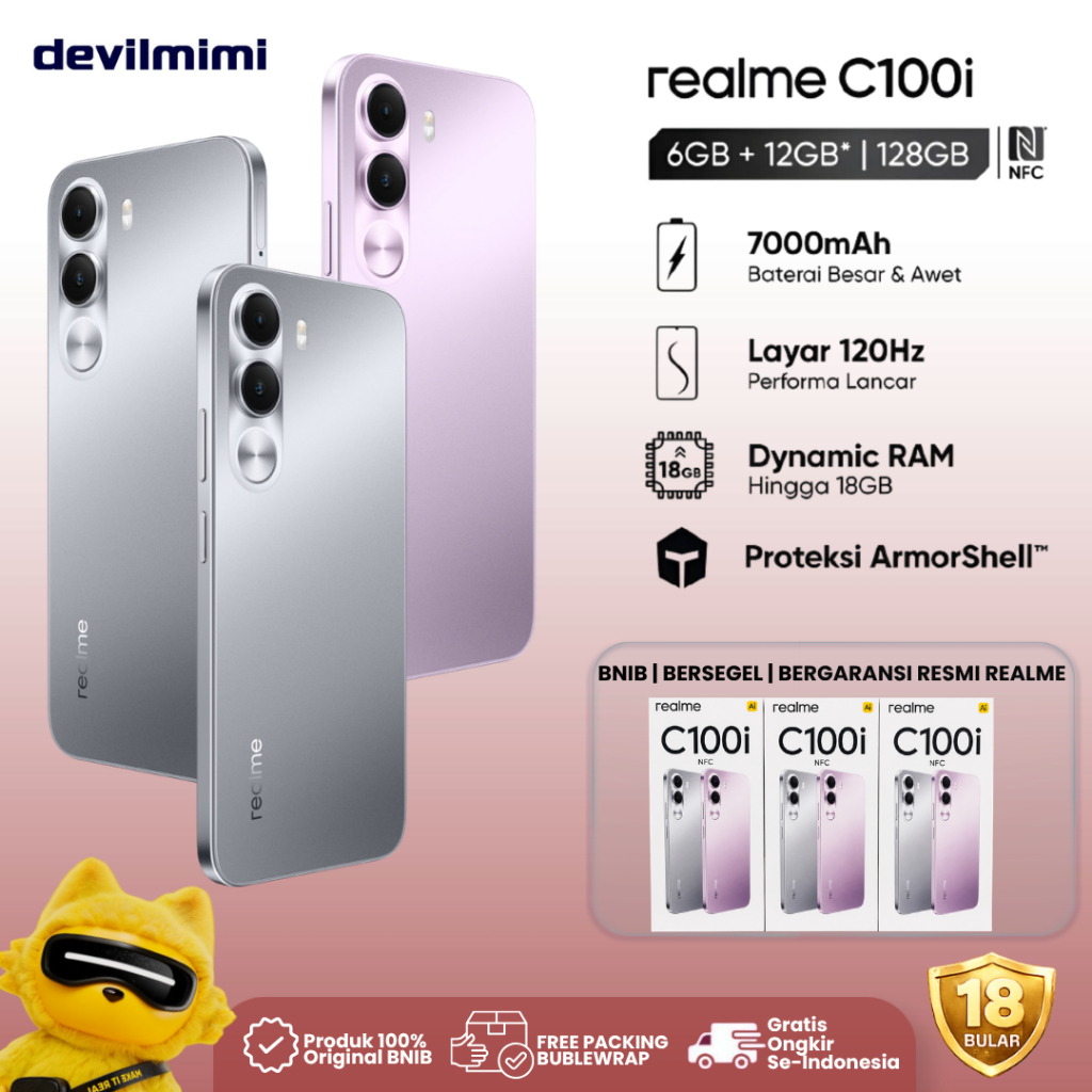 devilmimi [TERBARU] realme C100i ram 6/128GB Juara mulus Proteksi IP64 Ultra volume 300% HP termurah