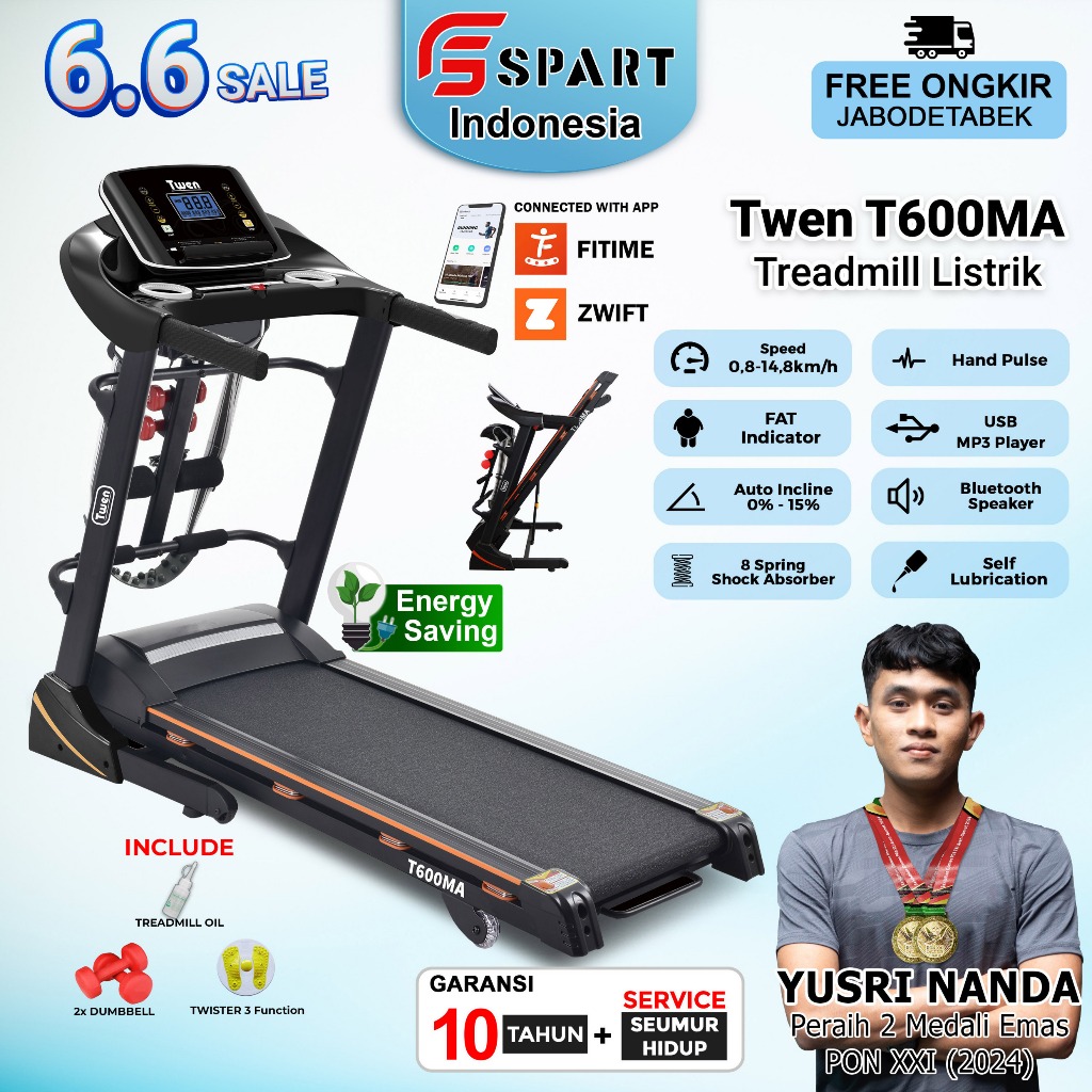 TWEN T600M T600MA series Treadmill Portable / Treadmill Electric Low Watt / Treadmill Elektrik Alat 