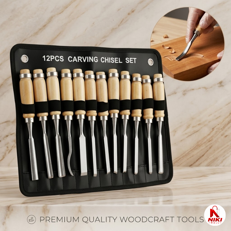 Pisau Ukir Kayu Manual Alat Pahat Seni Grafis Patung Perlengkapan Pertukangan Mebel Kulit DIY 12pcs