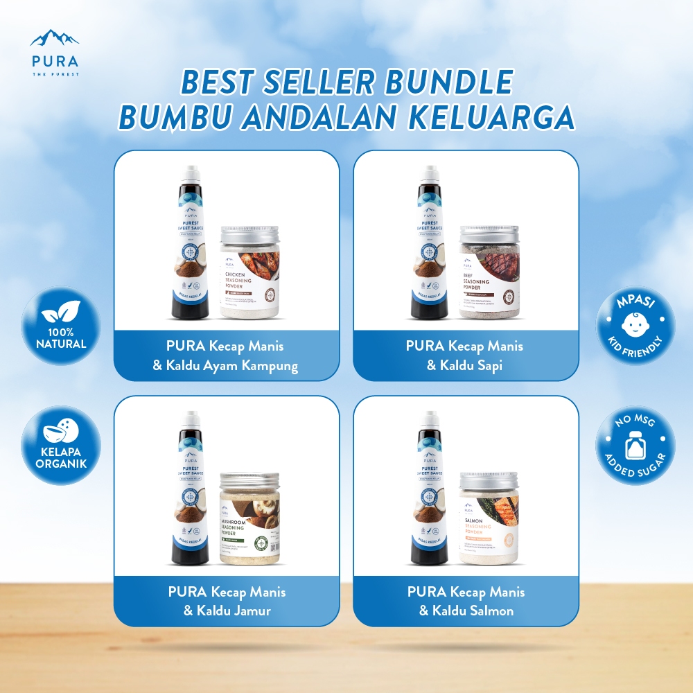 Pura Best Seller Bundle Bumbu Andalan Keluarga [2PCS] Kaldu Asli Non MSG 100gr + Kecap Manis Rendah 