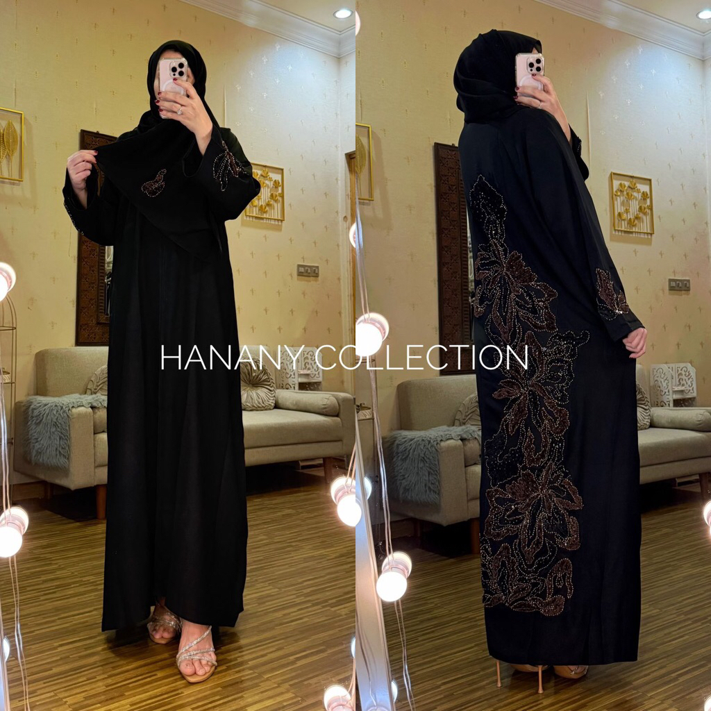 Abaya dubai hitam bunga coklat