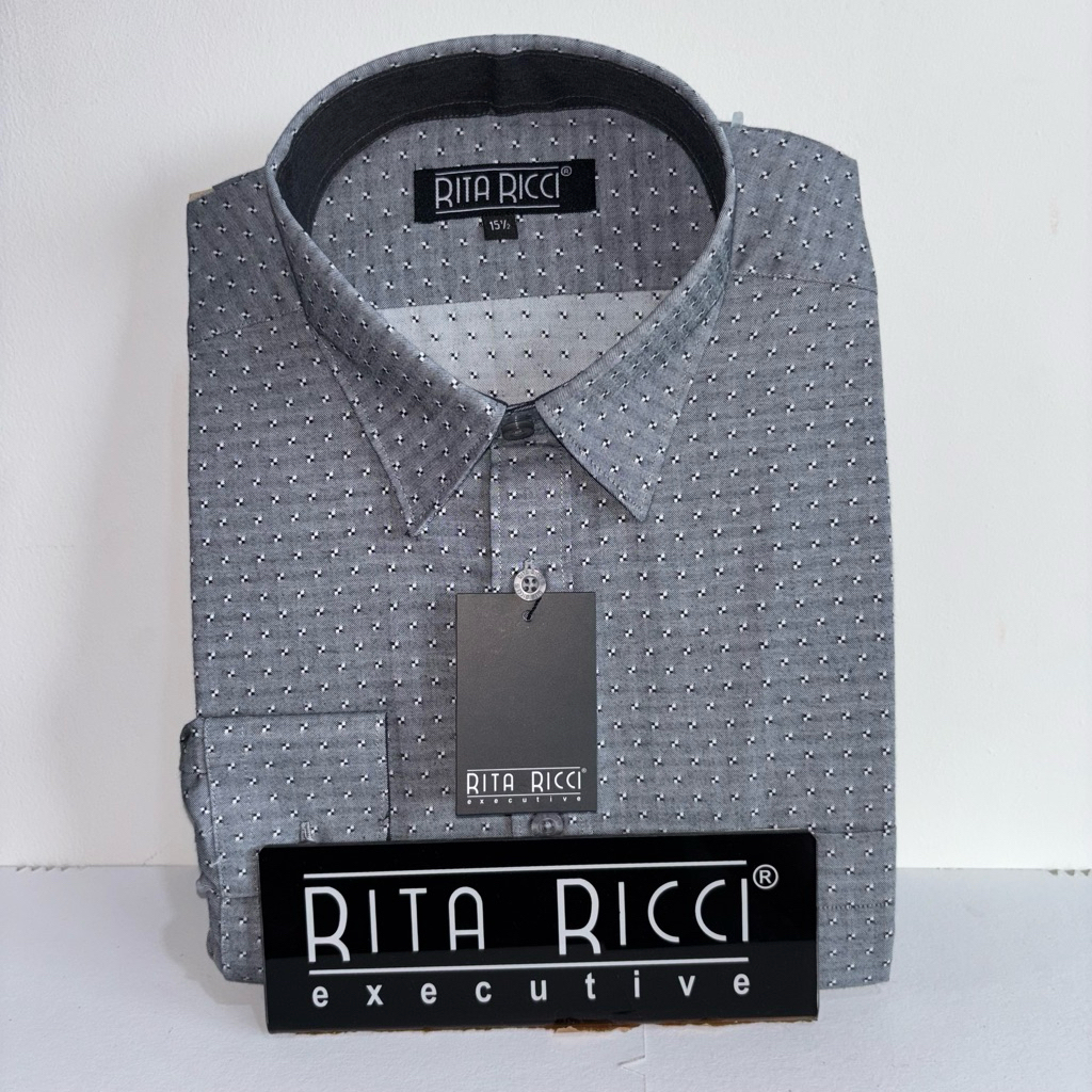 Kemeja Pria Rita Ricci Reguler Motif warna abu lengan panjang dan pendek artikel 3674