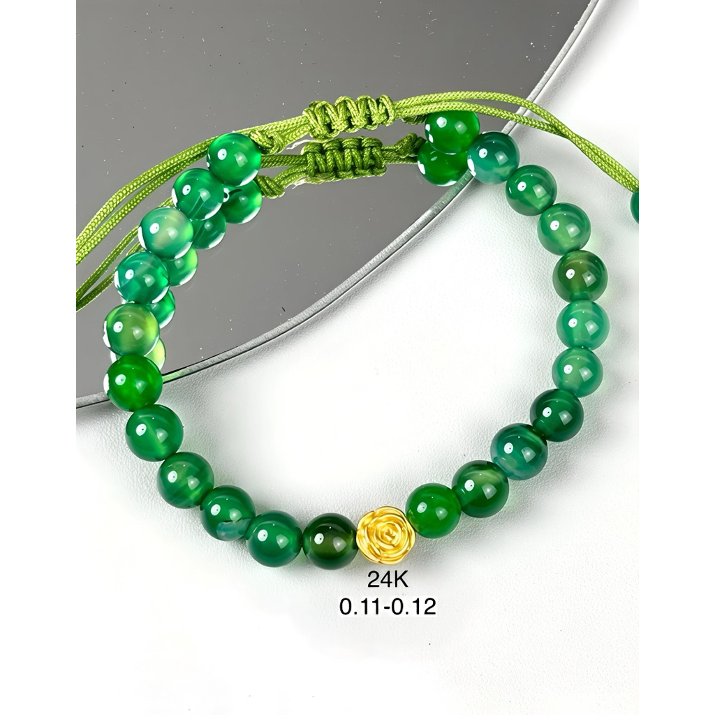 Gelang Emas Asli Mawar 24K Hongkong 999.9 Batu Giok