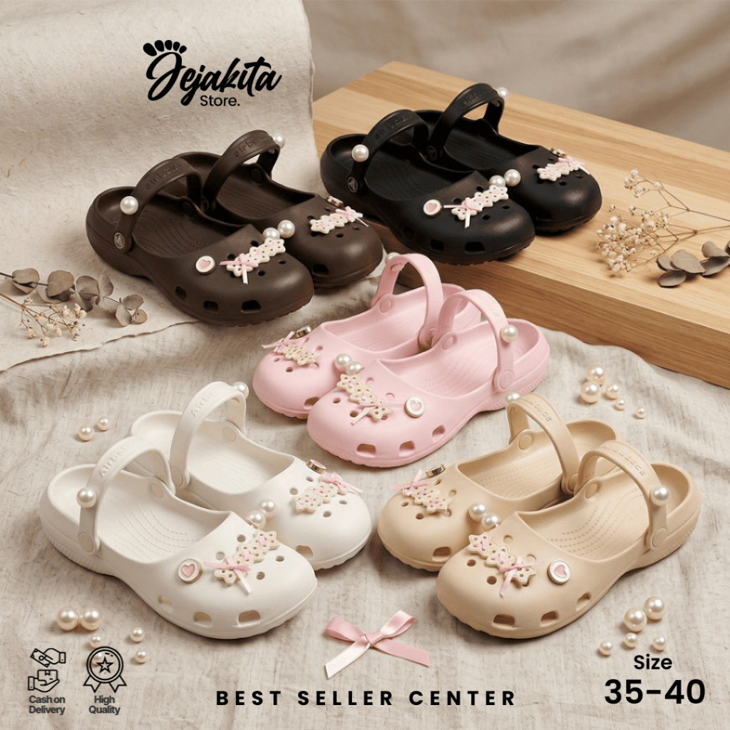 Sepatu Sandal Clog Wanita Mutiara Slop Jelly Rubber Anti Slip Premium 861 - LV03