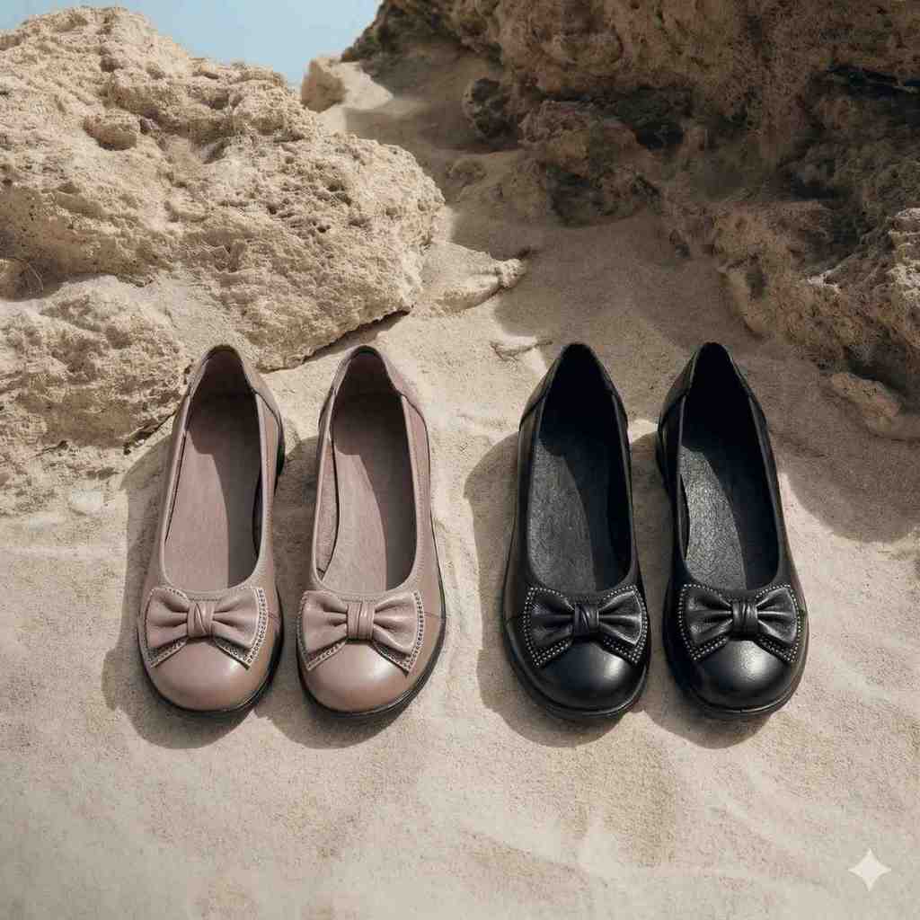 LURAD Flatshoes Wanita Sepatu Kerja Wanita Pansus korean Style Wanita Pantofel Hitam Motif Pita 1887