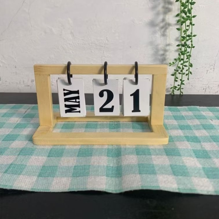 Kalender Abadi, Kayu Kalender Meja Kayu Unik Minimalis (220913)