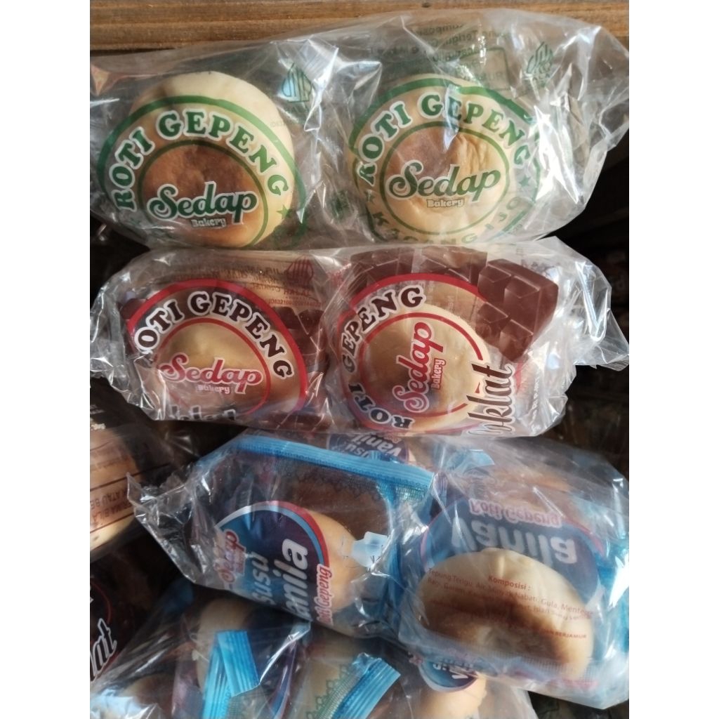 Roti gepeng sedap bakery coklat vanilla kacang hijau 1 pack isi 10