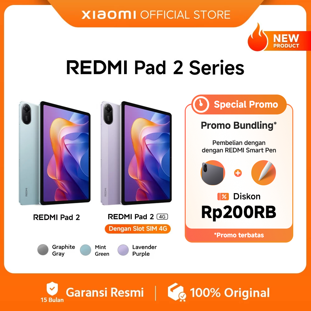 Xiaomi Redmi Pad 2 Series | Redmi Pad 2 4G (6/128G) SIM Card | Redmi Pad 2 (4/128G) Wi-Fi Only | 11"
