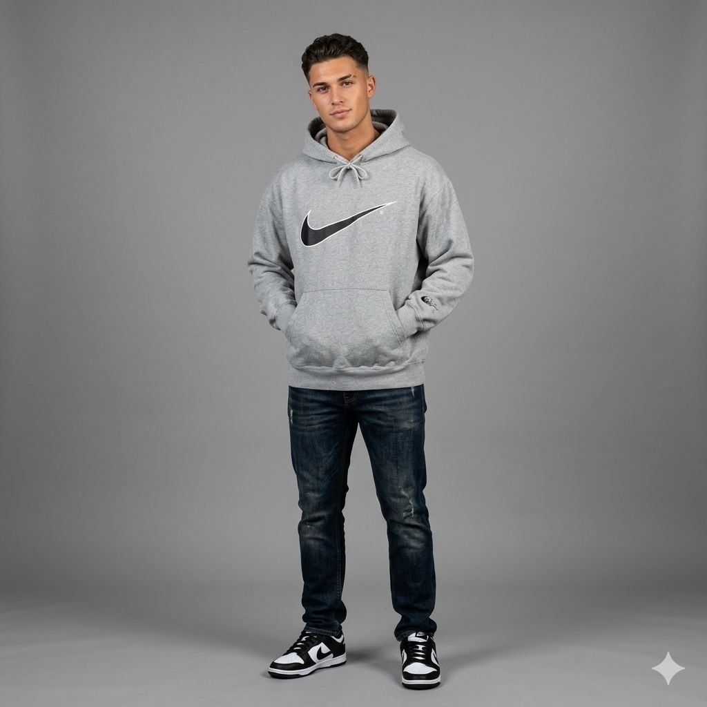 Vintage Nike Big Swoosh Hoodie Grey