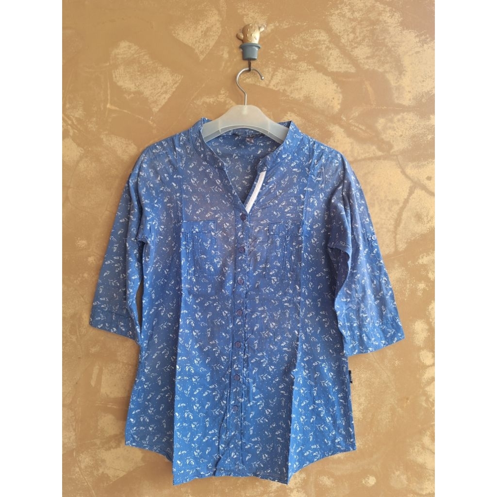 PRELOVED BLUS HEM REMIX JEANS KEMEJA BLOUSE LENGAN PANJANG WANITA HEM KERJA PEREMPUAN KEMEJA KATUN A