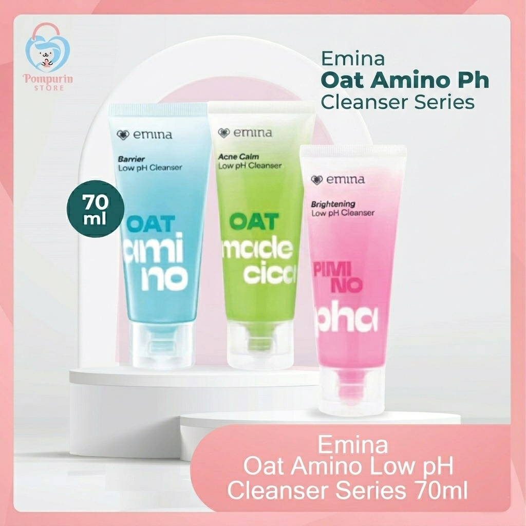 EMINA Oat Amino Low pH Cleanser Series 70ml -  Barrier (Biru) / PHA Brightening (Pink) / Madecica Ac