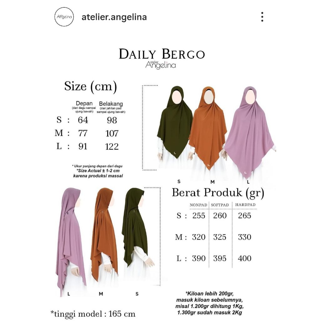 Daily Bergo Atelier Angelina Size L Hard Pad Daily Khimar Atelier Angelina Daily Khimar Hard Pad