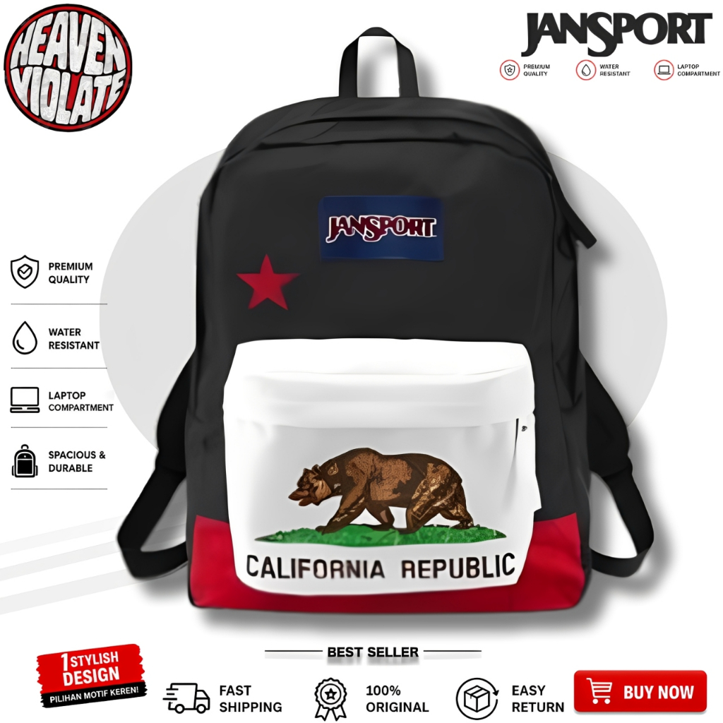 [100% ORIGINAL] - TAS JANSPORT REPUBLIC OF CALIFORNIA BEAR SUPERBREAK - JANSPORT BEAR CALIFORNIA  - 