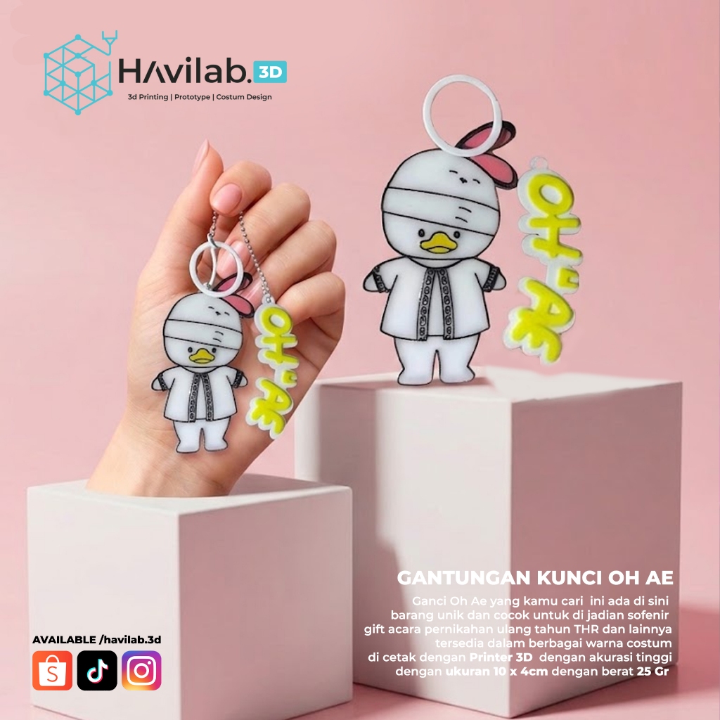 Gantungan Kunci Maskot Bebek OH AE   | sofenir gift nama | sofenir pernikahan | Sofenir costum