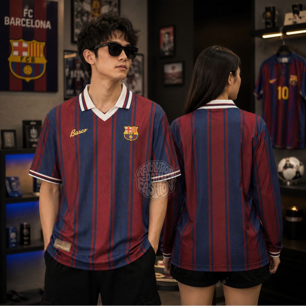 BAJU BOLA FUTSAL MOTIF BARCA RETRO FULLPRINTING FREE COSTUME NAMA SUKA SUKA | JERSEY CASUAL