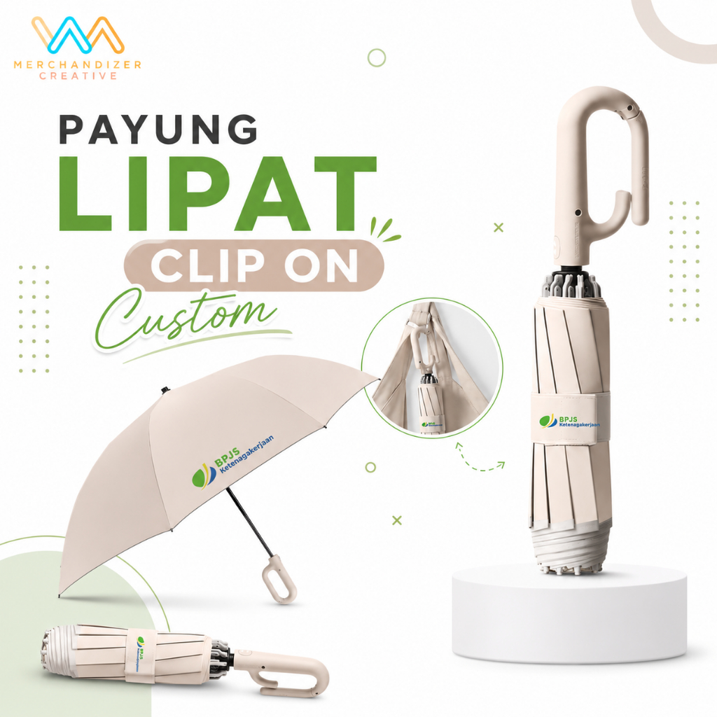 Payung Lipat Clip On Custom Sablon | Payung Souvenir Pernikahan Wedding & Event Hadiah | Grosir Payu
