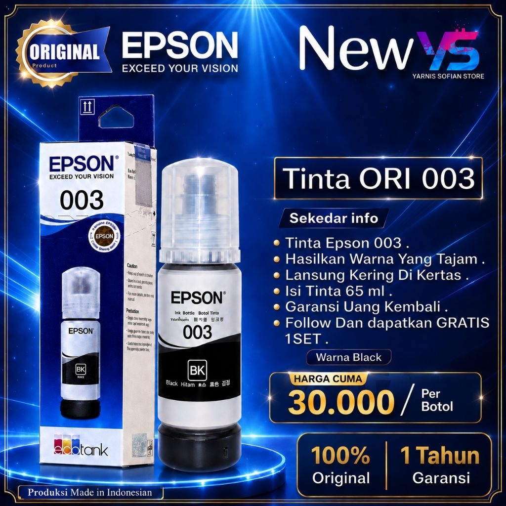 TINTA PRINTER EPSON 003 ORIGINAL 65 ML TINTA L3110 TINTA L3210 TINTA EPSON 003 ORIGINAL