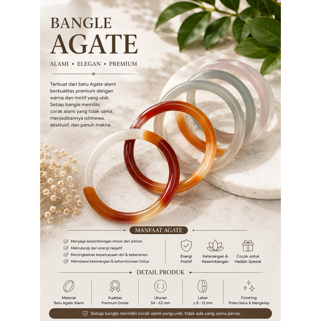 Bangle Agate Natural Premium Bersertifikat