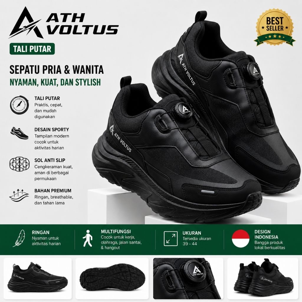 Sepatu Tali Putar ATH VOLTUS BLACK