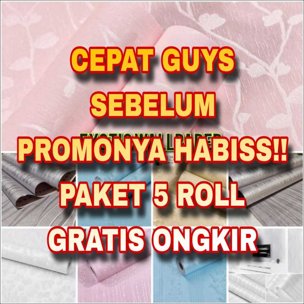 HEMAT ROLL PAKET HEMAT 5 ROLL Wallpaper Dinding Pink Abu Putih Krem Hijau Ungu Polos Bertekstur Salu