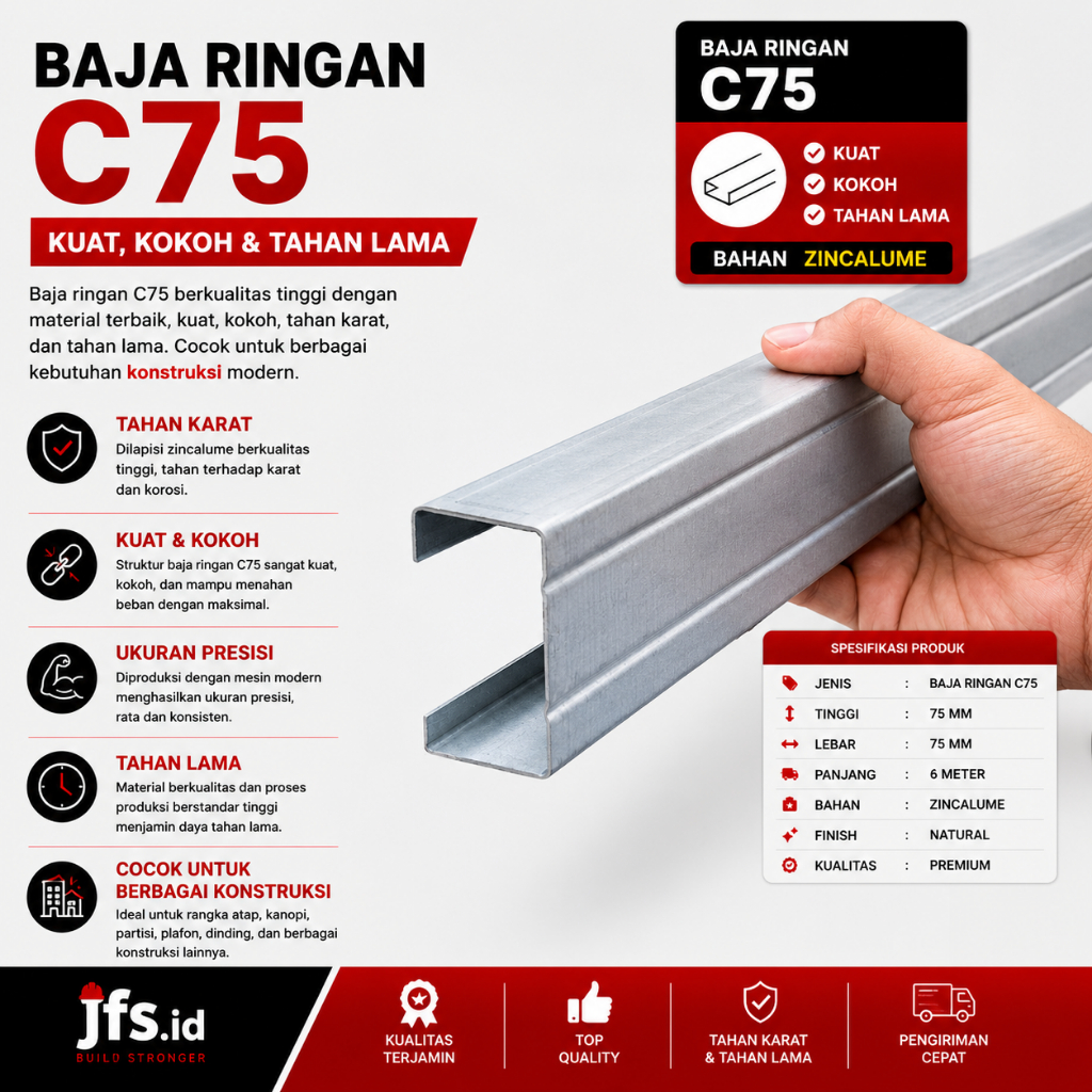 Baja Ringan C75 Tebal 0.75 | Kanal C | Baja Ringan Potong