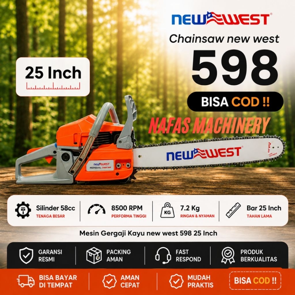Mesin FULLSET Senso Chainsaw WEST 598 ORIGINAL ASLI  Gergaji Mesin Potong Tebang Kayu  25 Inch Fulls