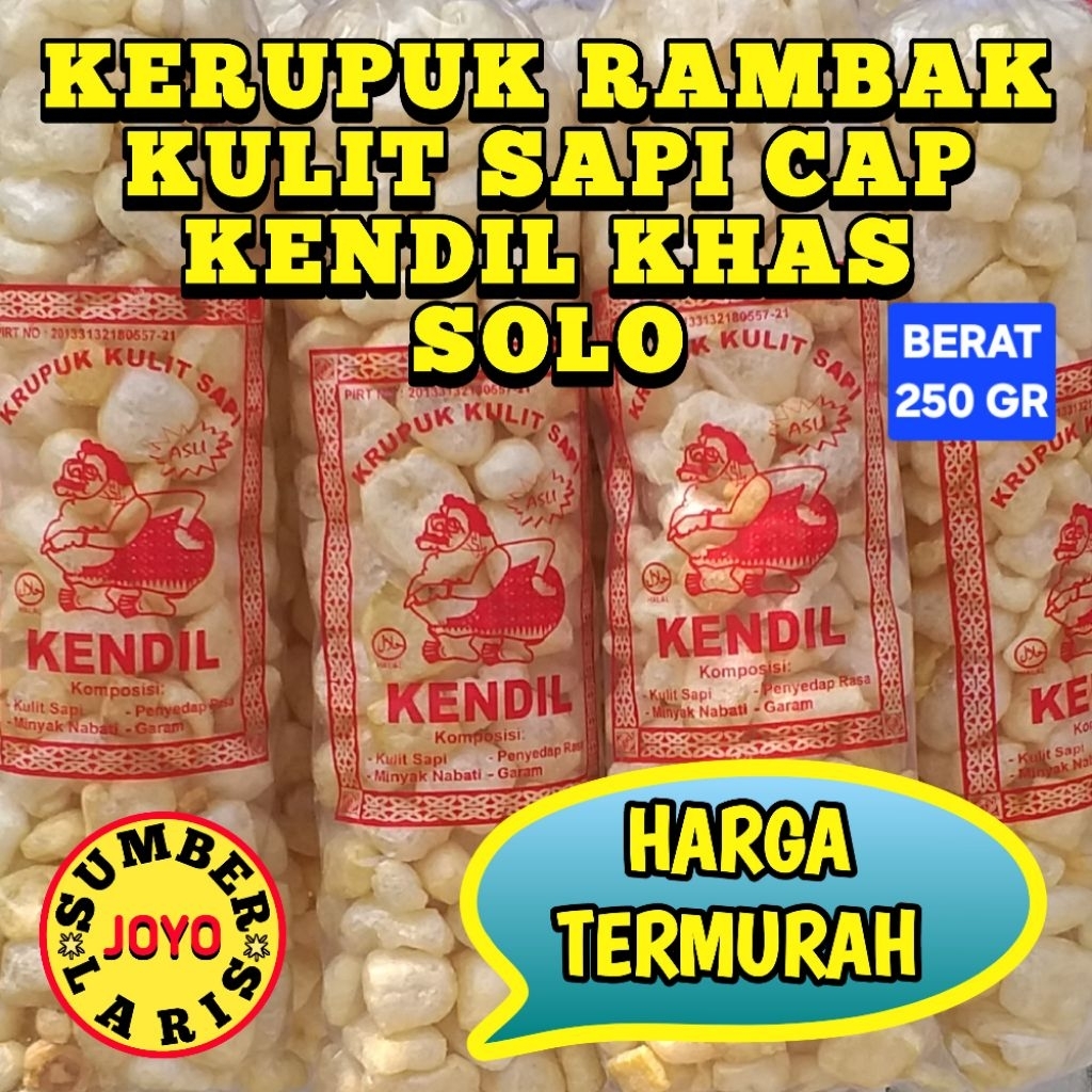 TERMURAH, INSTANT, GRATIS ONGKIR, AGEN KERUPUK RAMBAK KULIT SAPI CAP KENDIL KHAS SOLO JUMBO 250 GR