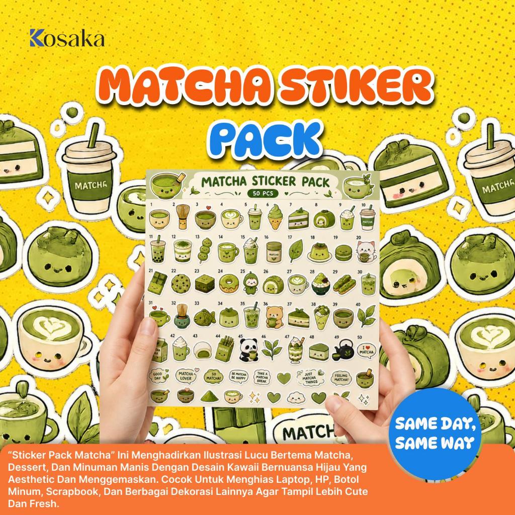 50+ PCS Matcha Sticker Pack Kawaii Coffee Shop Stiker Lucu Estetik Hijau Pastel Korean Style Waterpr