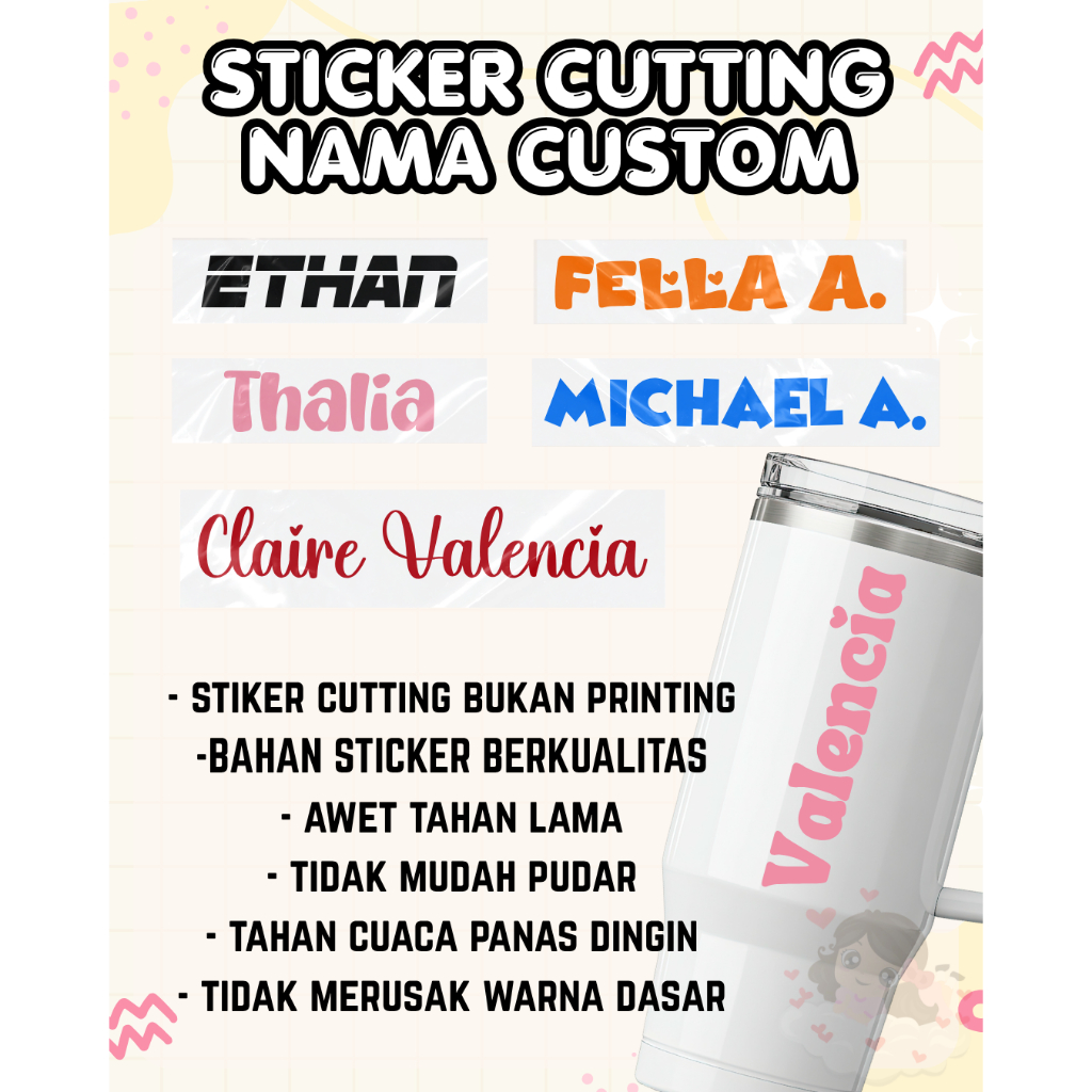 Label Nama Cutting Sticker | Stiker Cutting Custom Logo Nama perusahaan Stiker Tumbler Helm Stiker k
