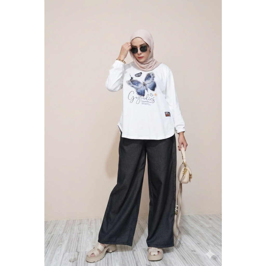 GYL Set Oval Denim Baju Combab 20s Premium & Celana Denim Premium Ld 110 Pnj 66-72 Karet di Pergelan