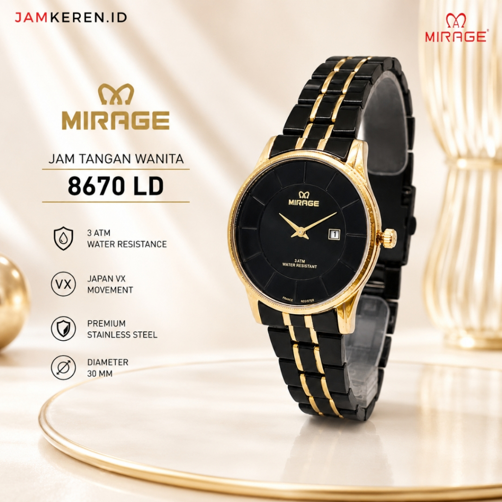 Mirage - Jam Wanita Elegan Mewah - Jam Tangan Mirage Wanita - Jam Mirage 8670 LD Original 100%