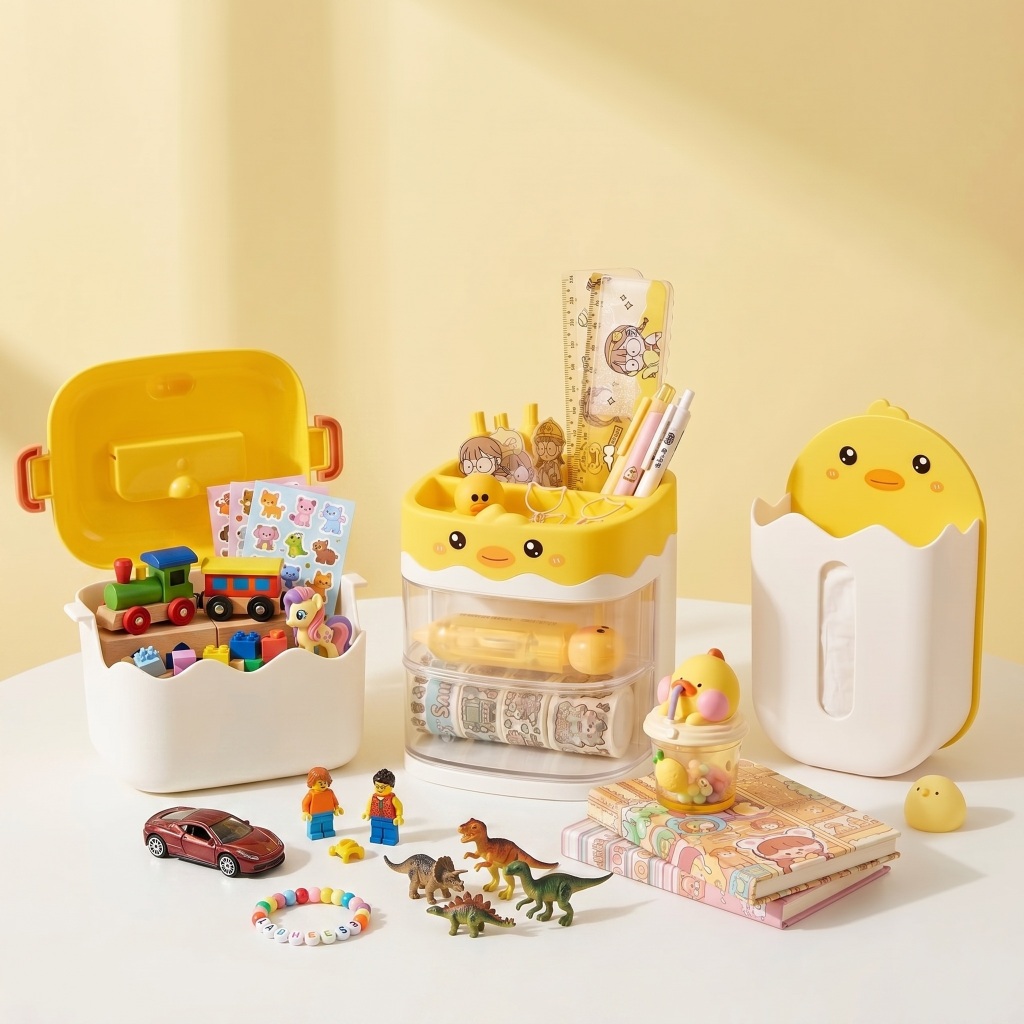 Set Storage Box Karakter Tema Little Chick Kecil Penyimanan Model Laci Anak Lucu Tableware Set Littl