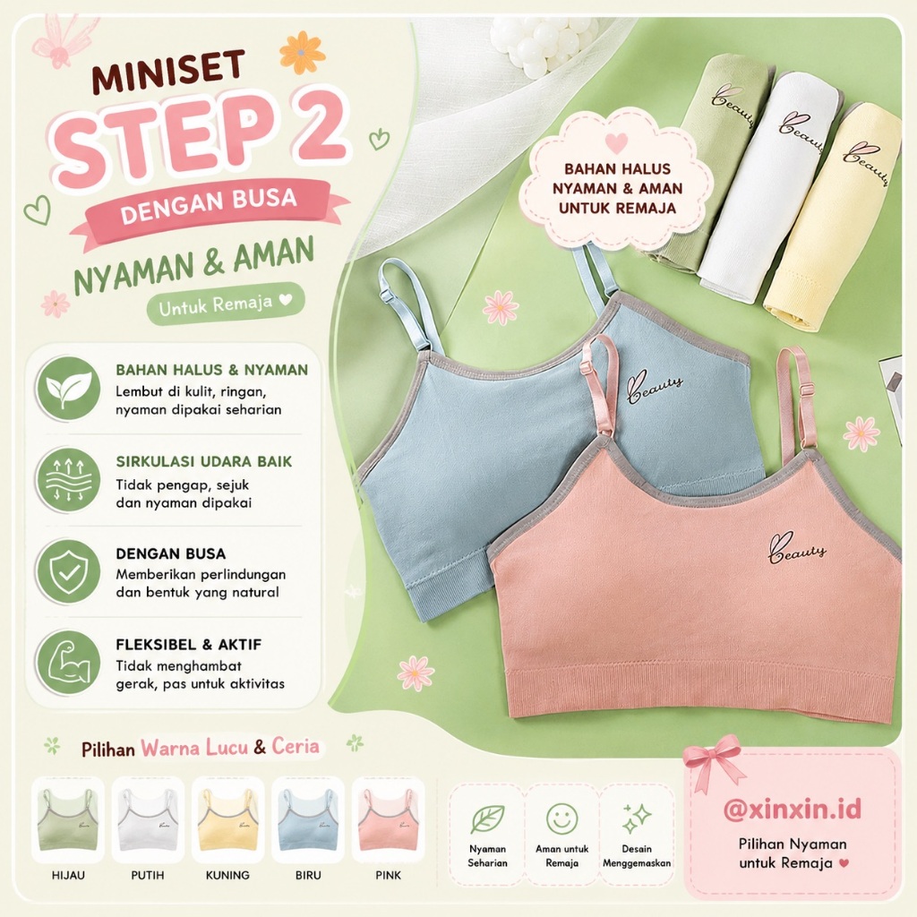 MINISET STEP 2 Tali Tipis PREMIUM SD SMP MINI SET BH BRA ANAK REMAJA PEREMPUAN TALI TEBAL DENGAN BUS