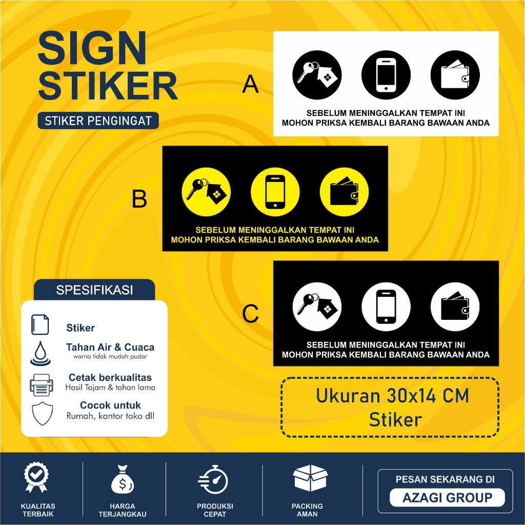 Sign Stiker Pengingat Barang Bawaan|stiker Reminder Dompet HP Kunci|Cocok Untuk Toko & Kantor|Sign S