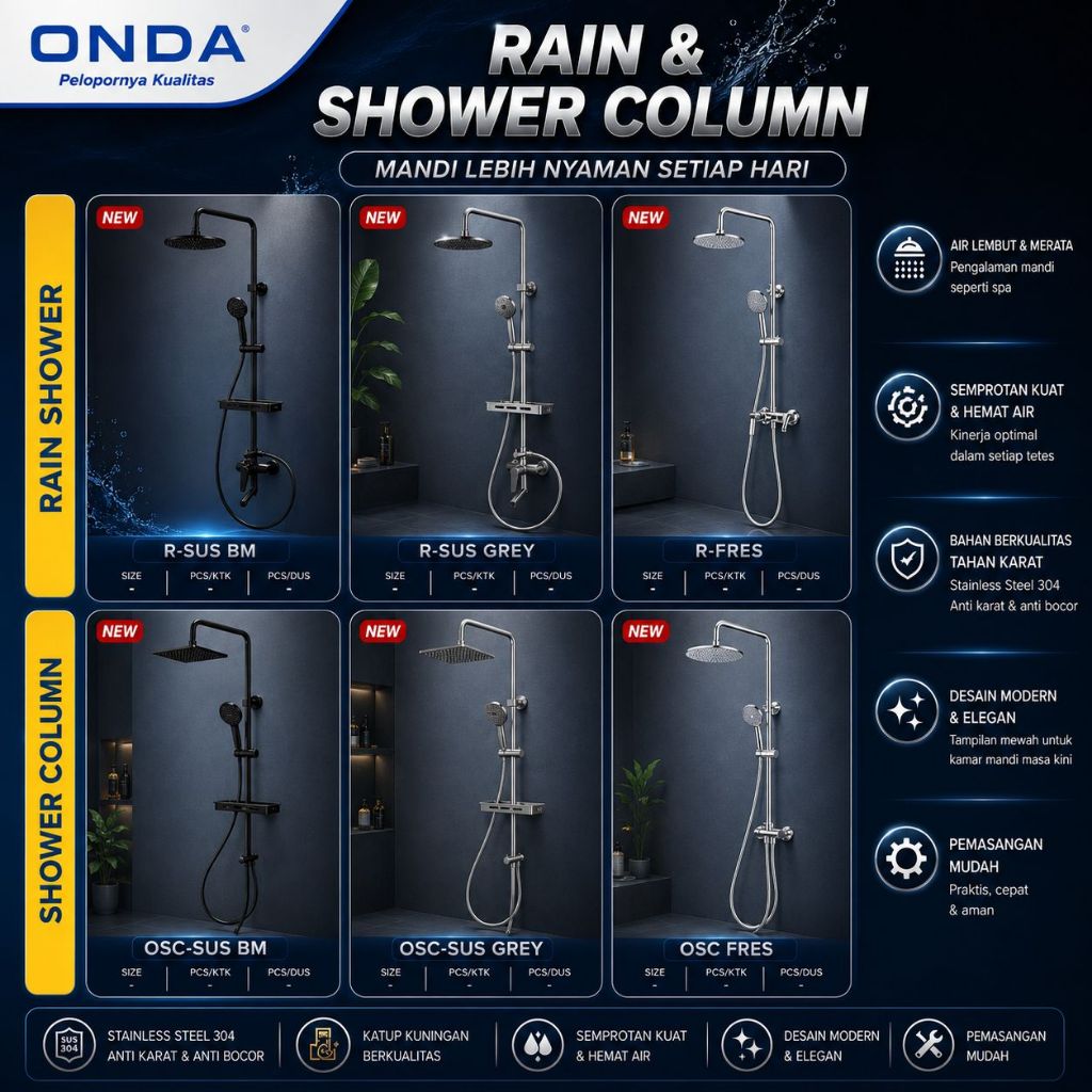 SHOWER COLOUMN SET ONDA R-FRES / SHOWER TIANG PANAS DINGIN ONDA PREMIUM / SHOWER COLOMN PANAS DINGIN